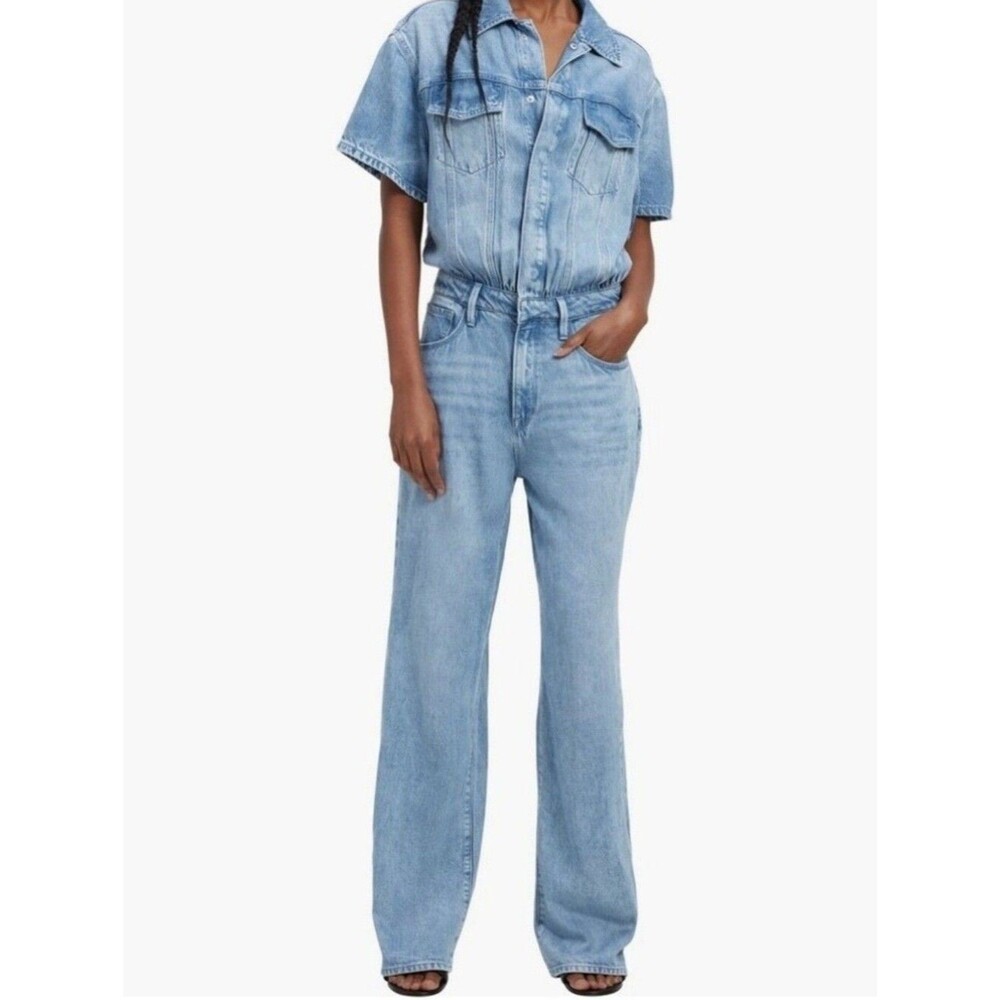 NWT Good American Weightless Denim Jumpsuit Indigo Size 2 GDJ033 Wide Leg